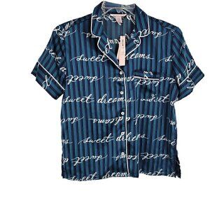 Victoria's Secret Satin Short Sleeve Pajama top button up XS Sweet Dreams